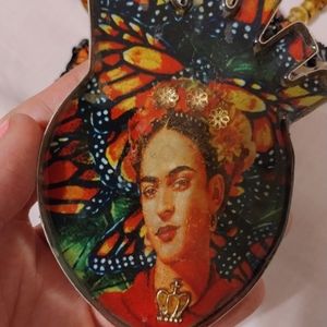 Frida Kahlo handmade genuine amber and beaded monarch butterfly bracelet